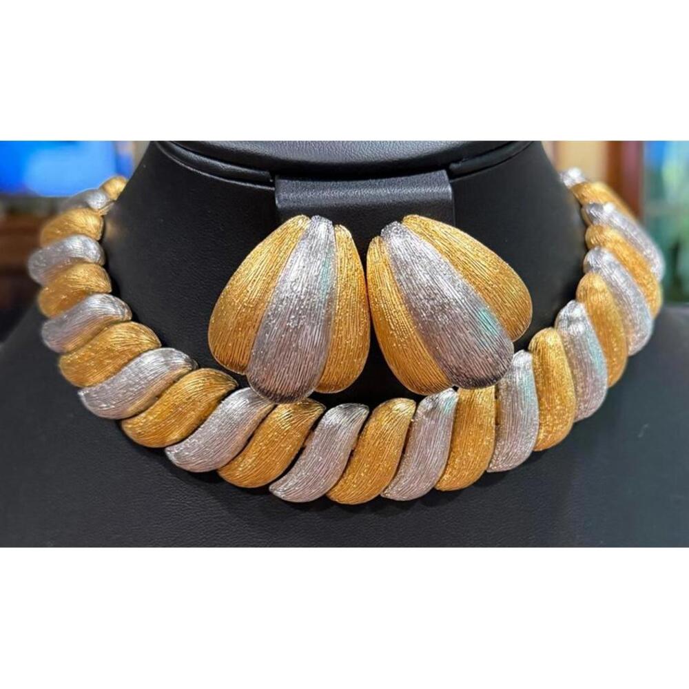 Vintage Ciner Two-Tone Gold and Silver Necklace and Earrings Set